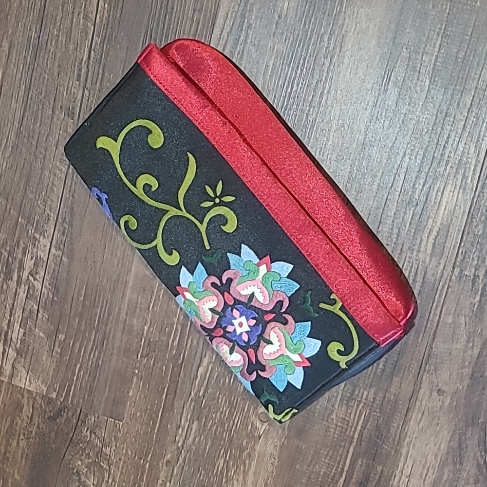 Perfume River Embroidered Satin Foldover Clutch Evening Bag